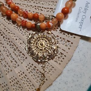 Ashley Cooper Vibrant Orange and Gold Necklace